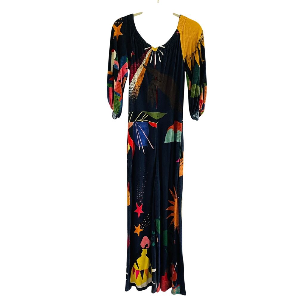 Farm Rio Anthropologie Jumpsuit XS Petite Off Shoulder Wide Leg - Picture 5 of 9